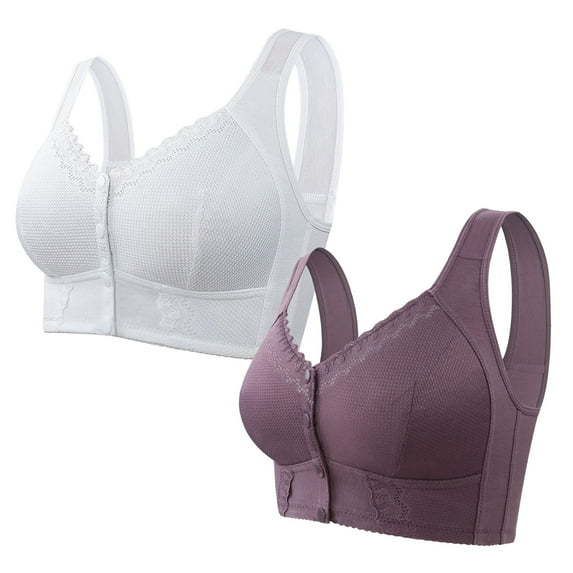 Bras Under $5! Cagogo 2 Pack Women's Front Closure Bras No Underwire Push Up Bras Plus Size Wireless Comfort Bralettes Full Coverage Everyday Bra for Older Women Brasieres Para Mujer