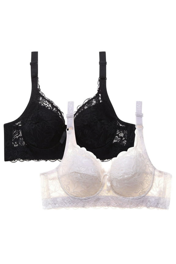 Bras Under $5! Cagogo 2 Pack Women's Sexy Lace Bras No Underwire Support Push Up Bras Soft Wireless Comfort Bralettes Full Coverage Lift Everyday Bra Brasier Sin Varillas Para Mujer