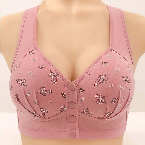 Bras Under $5! Cagogo Women's Full Coverage Front Closure Wire Free Bra Comfortable No Underwire Pushup Daisy Bras Plus Size Supportive Everyday Bras for Older Women Brasieres Para Mujer