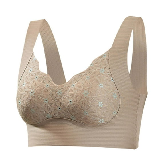 Bras! Ashirexll Wireless Bras for Women, Solid Color Lace Traceless Comfortable No Steel Ring Breathable Gathering Support Bra Coffee M