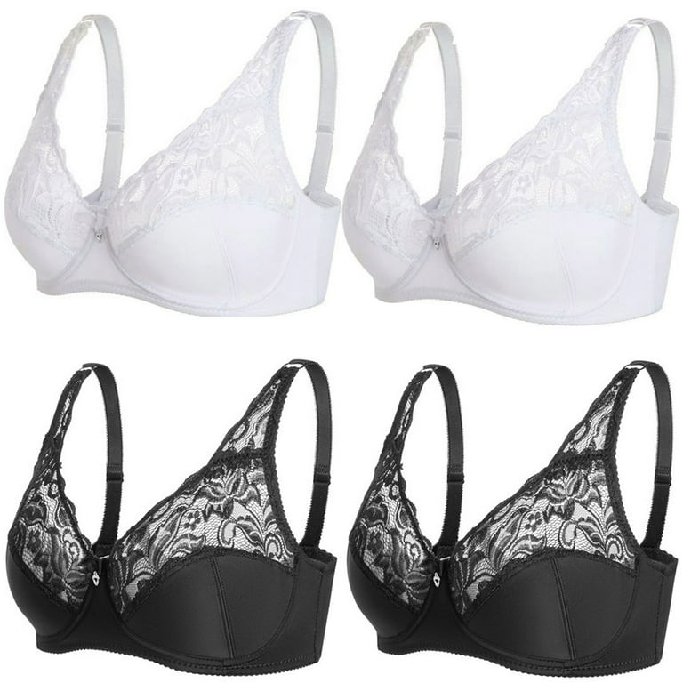 Bras for Big Breast Women High Support Large Bust - Adjustable Bralette Bra, Wireless Everyday Bras for Women,Non-Padded Plus Size Push up Bra(4-Packs)  