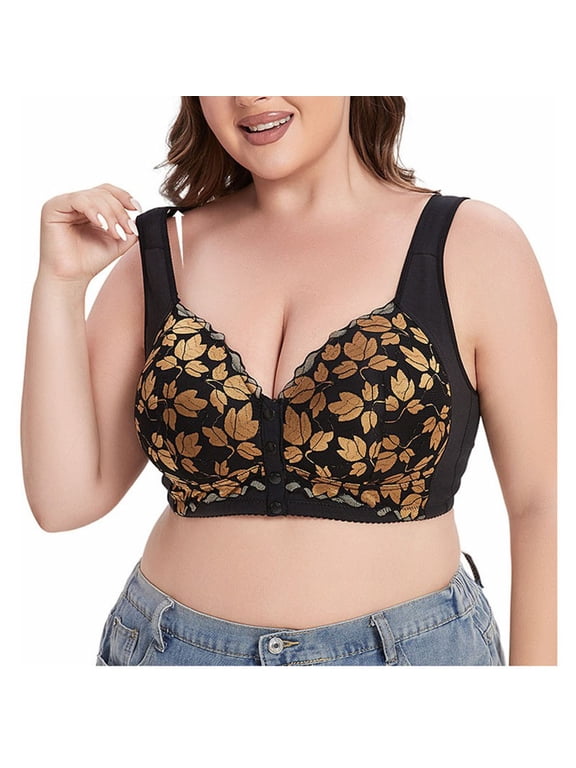 Bras For Older Women Leopard-Print Front Closure Bras For Women No Steel Close Braseamless Bralettes With Gathered Lingerie Beauty Back Bra Black 42F