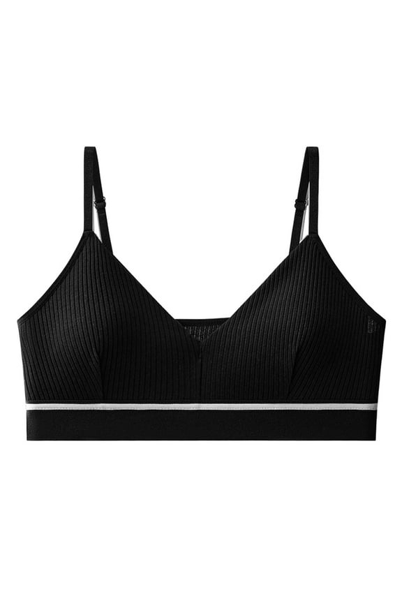 Bras For Women Cotton V Neck Triangle Cups Bra No Underwire Strap Padded Wire Free Pull On Closure Everyday Bra (Free Size, Black)