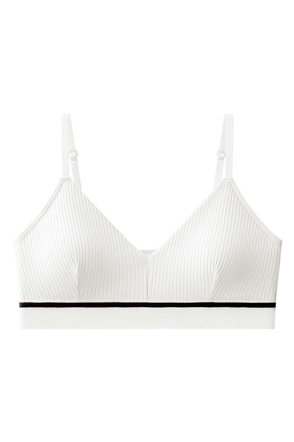 Bras For Women Cotton V Neck Triangle Cups Bra No Underwire Strap Padded Wire Free Pull On Closure Everyday Bra (Free Size, White)