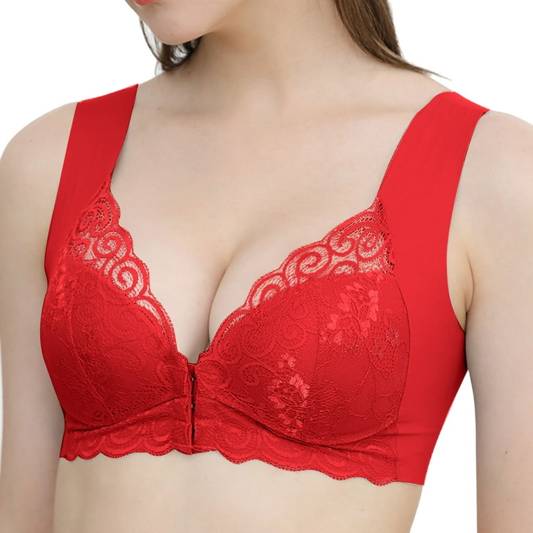 Women Full Cup Print Thin Underwear Plus Size Front Button Wireless Sports  Lace Bra Breast Cover Large Size Bras Bras 36c Red : : Fashion