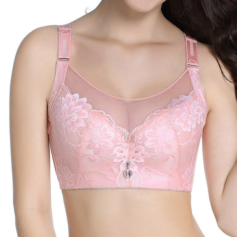Bras For Women High Support Full Cup Thin Plus Size Wireless Sports Lace  Cover Cup Large Size Vest Bra Underwear,Pink,46D
