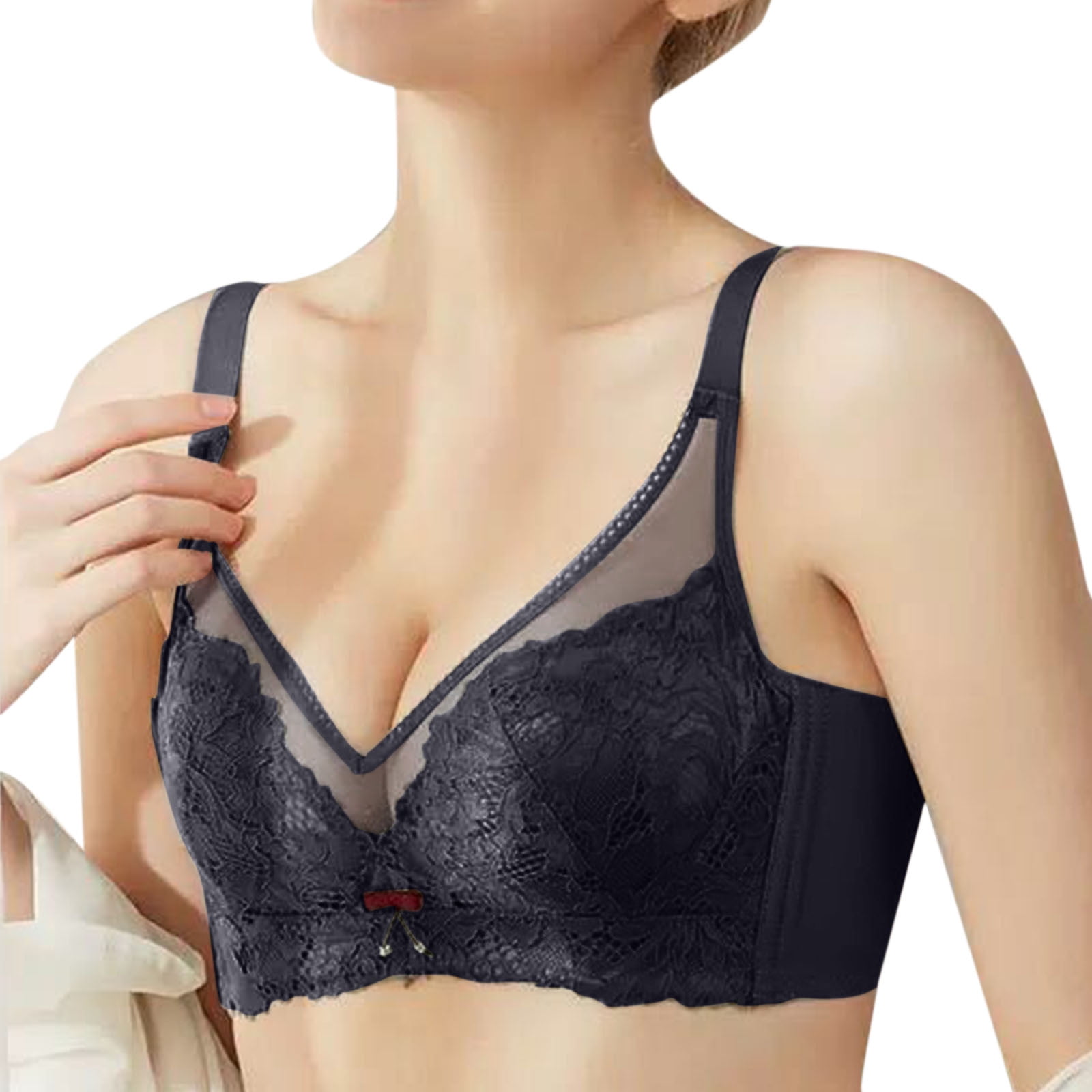 Bras For Women No Underwire Push Up Lace Underwire Lace Floral Unlined Plus  Size Full Coverage Black Wireless T-Shirt Bra 36/80D