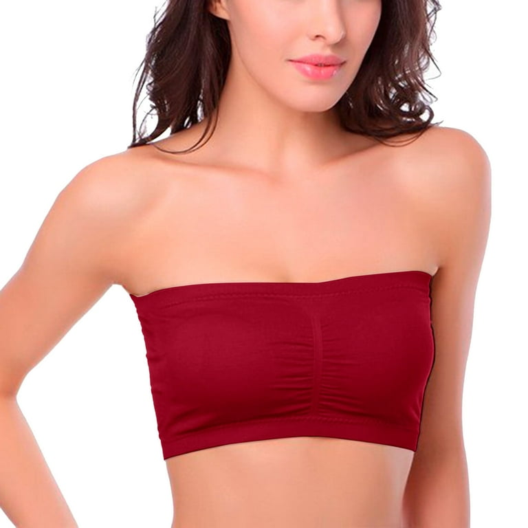 Bras For Women No Underwire Strapless Size Plus Removable Padded Top  Stretchy Strapless Double Bandeau Soft Lette Underwear Wire Red Full Figure  XXL 