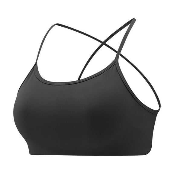 Bras For Women Padded Bralette Push Up Seamless Wireless Low Cross Back Bra Yoga Bra For Workout Fitness (L, Black)