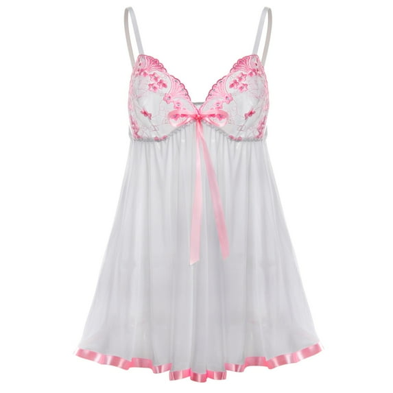 Bras For Women, Plus Size Lingerie Lace Bow Nightwear Sleepwear Pajamas Nightwear S-6XL(Pink,XXXXL)