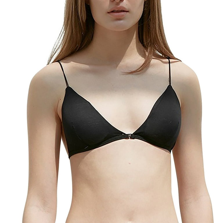 Bras For Women Push Up Lette Girls Teens Low Support Triangle V Neck Front  Button Slim Strap Training Padded Wire Black Push Up Bra M
