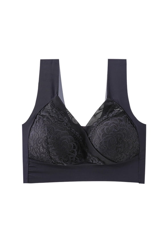 Bras For Women, Rosy Bra - Plus Size, Comfort Elastic Wireless Support Lace Bra Wireless Bras For WomenBlack, Size M-6XL