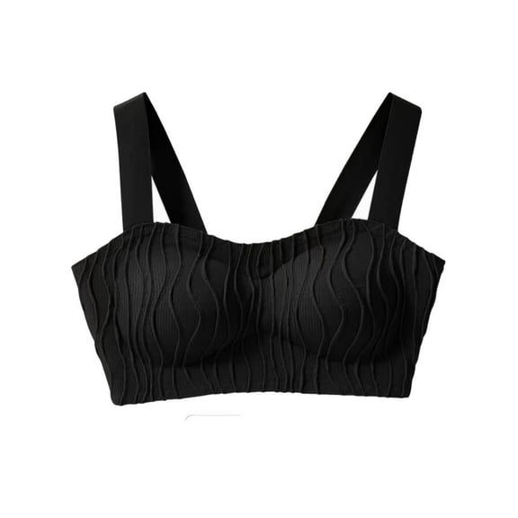 Bras For Women Wireless Supportive Seamless Full Coverage Pleated Flowy Comfortable No Underwire Everyday Bra (M, Black)