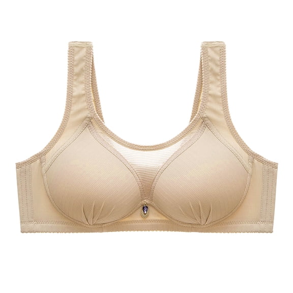 Bras No Underwire Women No Underwire Bra Feature V-Neck Padded Bra Style W-423 Khaki 95