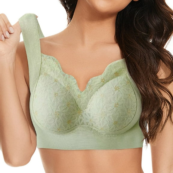 Bras For Older Women Womens Seamless Wireless Supportive Bra Push Up Comfort Soft Floral Print Seamless No Underwire Full Coverage T-Shirt Bra Comfortable Support For Everyday Wear Green,M