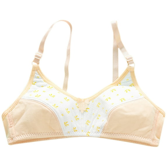 Bras Training Girls Sports Training Bras Cotton Wireless Cute Printed Soft Padded Bralette for Teens Training Bras for Girls Yellow One Size