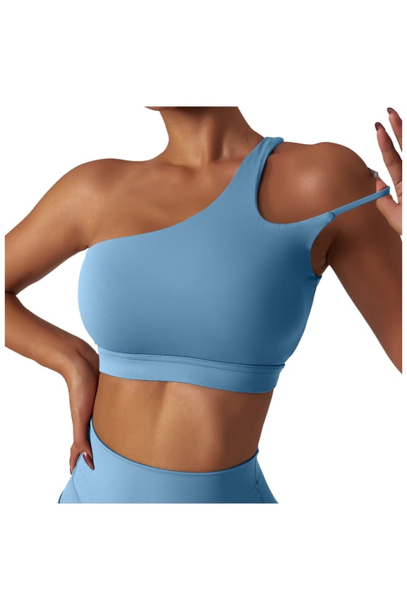 Bras for Women,Backless Sports Bra Women's One Shoulder Padded Bustier Push Up Gym Tops Yoga Workout Fitness Bralette,Sports Bras for Women,Light Blue,L