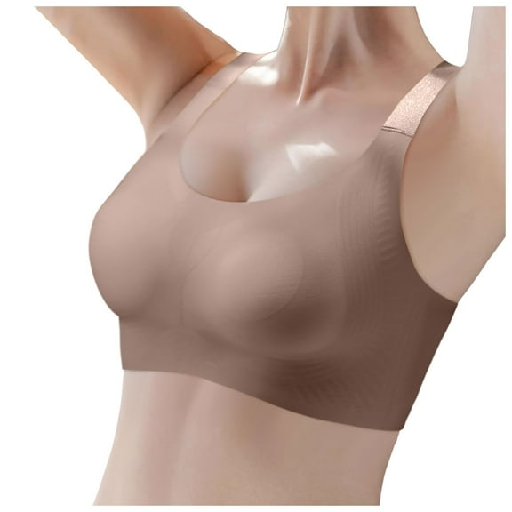 Bras for Women,Comfortable and Transparent Shoulder Strap Cordless Backless Spongeless Bra with Convertible Shoulder Straps,Sports Bras for Women,Coffee,L