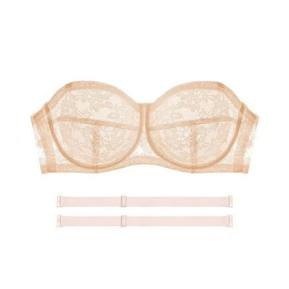 Bras for Women,Comfortable Wireless Lace Strapless Bralette Featuring Underwire And Convertible Removable Supportive Everyday Wear,Sports Bras for Women,Beige,85AB