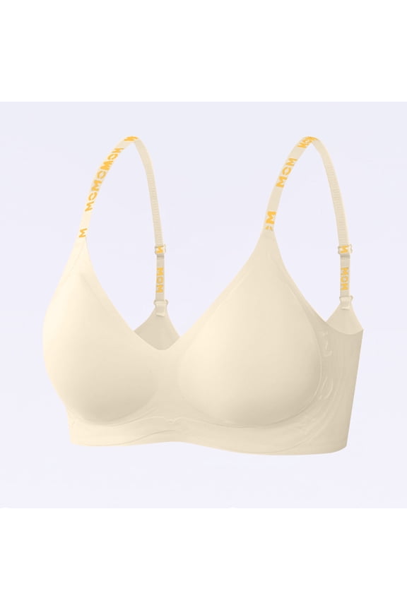 Bras for Women Comfy Seamless Bra Womens Comfortable Seamless Bra - Printed Adjustable Straps Wireless V-Neck Bralette - Teen Girls Soft Breathable Underwear Bra Tops Yellow L