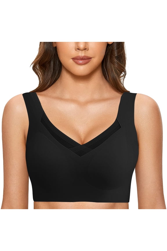 Bras for Women,Deep Cup Underwired Seamless Bra for Women Plus Size Everyday Comfort Functional Support Deep Neck Bralette Sleeping Wear,Sports Bras for Women,Black,M