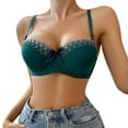 thumbnail image 1 of Bras for Women,French T-Shirt Style Demi Cup Underwire Bra for Women with Smooth Lace Push Up Support and Adjustable Comfort,Sports Bras for Women,Dark Green,XL, 1 of 9