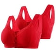 thumbnail image 1 of Bras for Women Front Closure 2 Pack Wireless Cotton Bras for Older Women Front Closure High Support No Underwire Full Coverage Push up Bras Front Snaps Seniors Lace Everyday Bras Red 40, 1 of 2