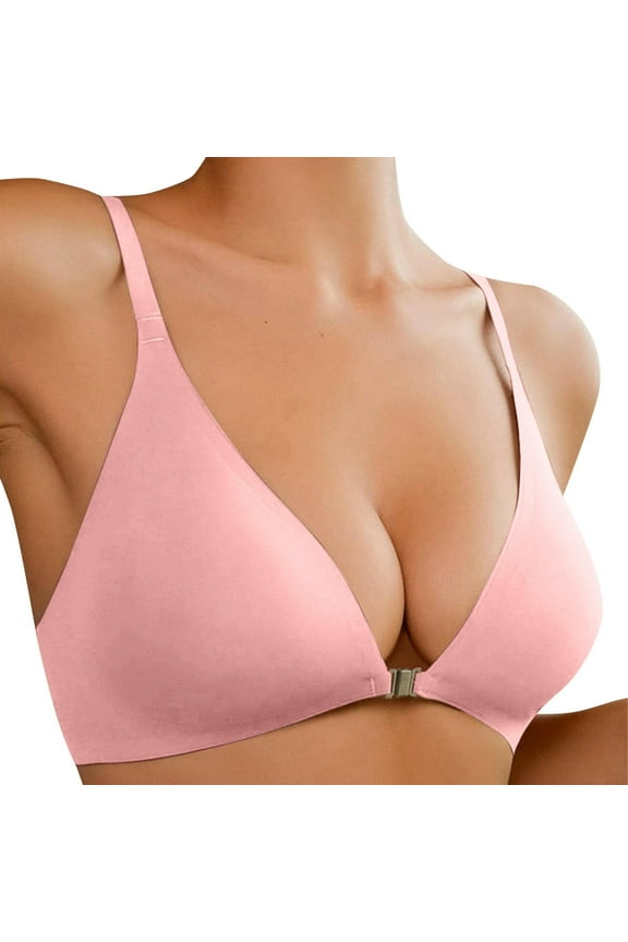 Bras for Women,Front Closure Bras For Women Low Cut Deep V Neckline Padded Bralette Seamless Comfortable Support No Underwire,Sports Bras for Women,Pink,L