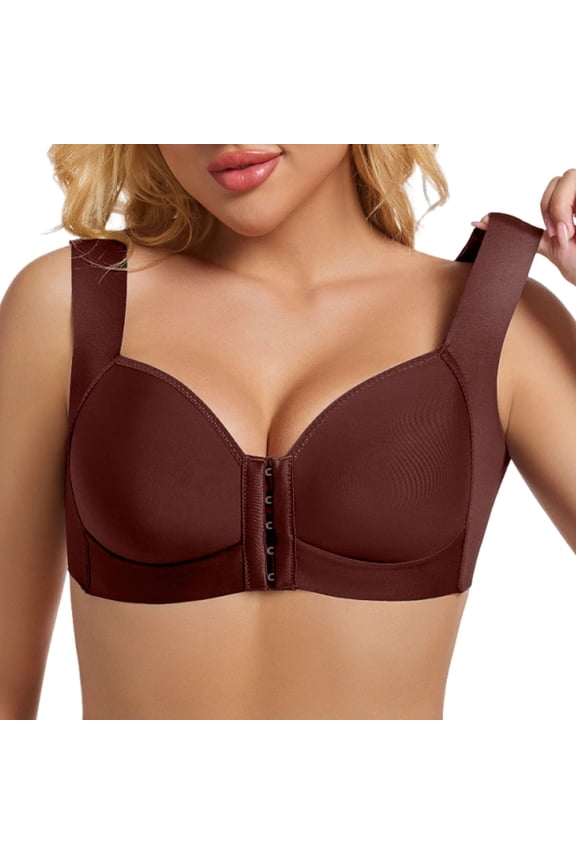 Bras for Women,Front Closure Comfort Bra for Women Everyday Wear Seamless Support Lightly Lined T-Shirt Versatile Design,Sports Bras for Women,Brown,95D