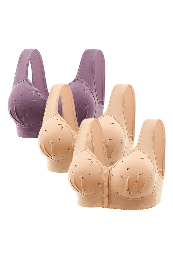 Bras for Women Front Closure, Hugcore No Underwire Bras for Women Plus Size Post Surgery Full Coverage Supportive Convenient Bra Support Bras for Women Beige, 40