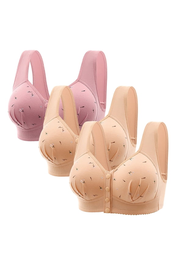 Bras for Women Front Closure, Hugcore No Underwire Bras for Women Plus Size Post Surgery Full Coverage Supportive Convenient Bra Support Bras for Women Khaki, 38