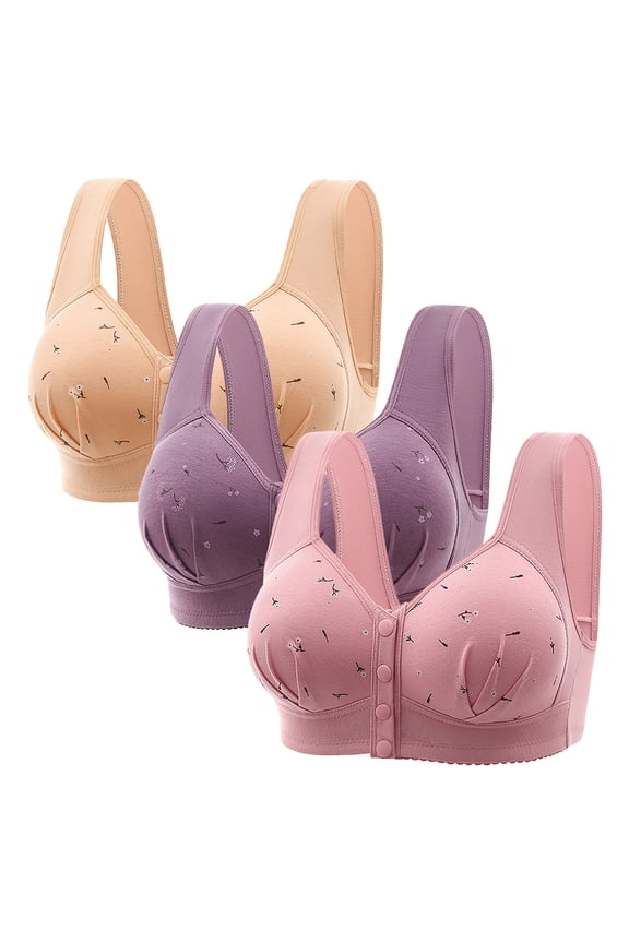 Bras for Women Front Closure, Hugcore No Underwire Bras for Women Plus Size Post Surgery Full Coverage Supportive Convenient Bra Support Bras for Women Pink, 36