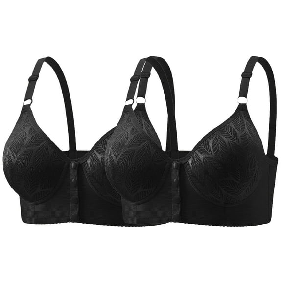 Bras for Women Front Closure, Hugcore Women's Large Sized Front Button Bras Breathable Comfortable Bra Middle Mothers' Bras without Underwire Sleep Bra Black 40