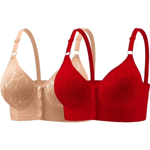 Bras for Women Front Closure, Hugcore Women's Large Sized Front Button Bras Breathable Comfortable Bra Middle Mothers' Bras without Underwire Sleep Bra Purple 36