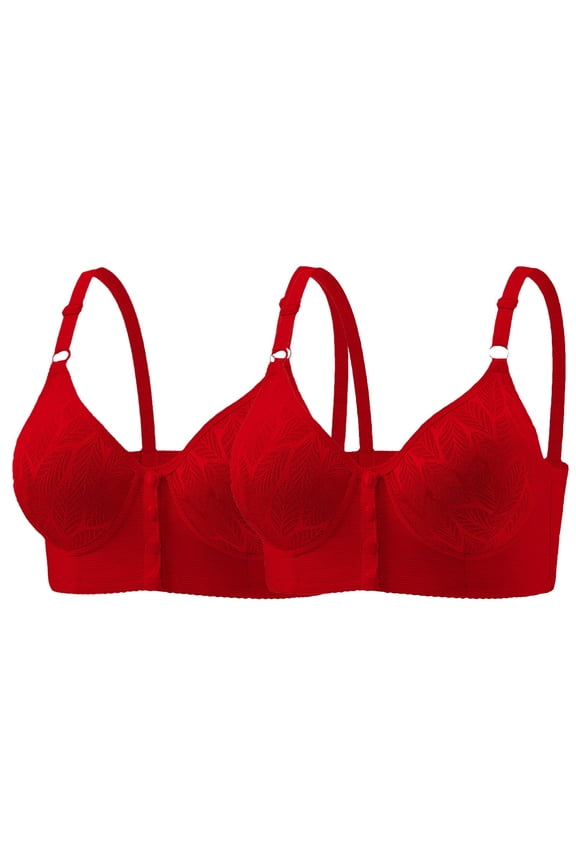 Bras for Women Front Closure, Hugcore Women's Large Sized Front Button Bras Breathable Comfortable Bra Middle Mothers' Bras without Underwire Sleep Bra Red 40