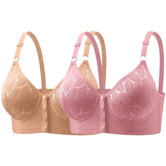 Bras for Women Front Closure, Hugcore Women's Large Sized Front Button Bras Breathable Comfortable Bra Middle Mothers' Bras without Underwire Sleep Bra orange 40