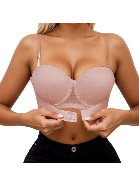 Bras for Women,Front Closure Underwire Bra for Women Supportive Adjustable Convertible T-Shirt Balconette Design with Removable Straps,Sports Bras for Women,Light Pink,70C