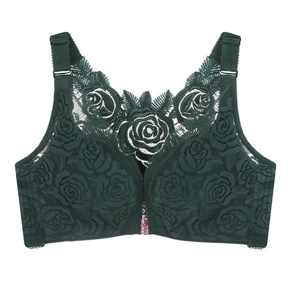 Bras for Women,Front Buckle Lace Trim Seamless Yoga Sleep Bra for Movement and Comfortable Support,Sports Bras for Women,Dark Green,34AB