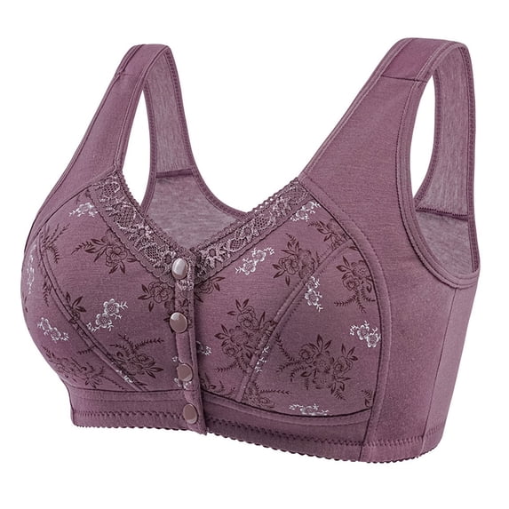 Bras for Women Full Coverage Under 5$ - Purple Bras for Women Push up Hontri Women Sexy Lace Front Buckle Prints Underwear Without Rims Vest Lace Plus Size Bra Underwear