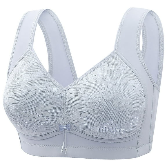 Bras for Women Full Coverage Plus Size Women's Sexy Middle Aged And Elderly Comfortable Soft Thin Printed Underwear Large Size Underwear Bra Adjustable Shoulder Straps(Blue,38) on