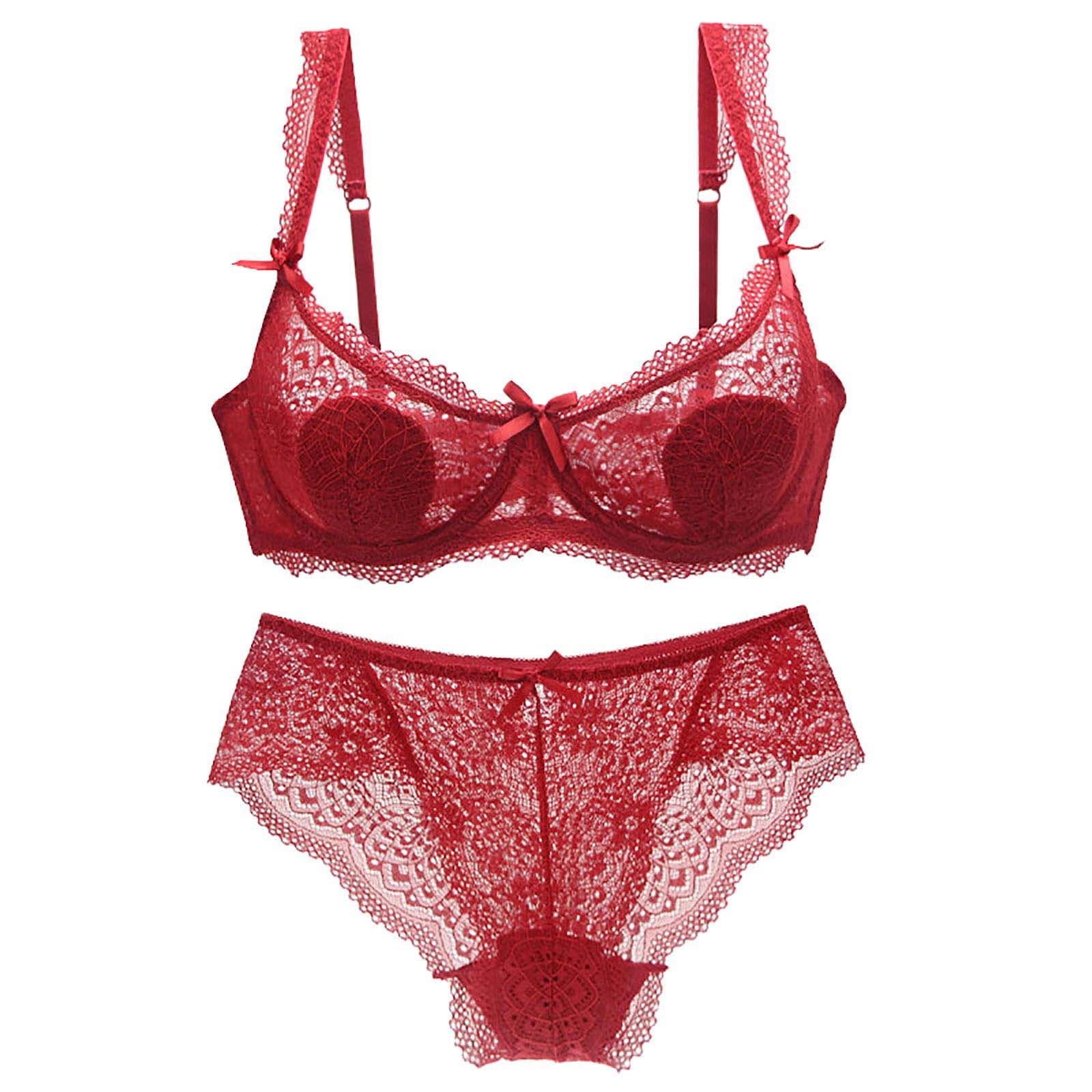 Nursing Bras Womens Lingerie Set Sexy Lace Sling Bra and Panties Summer  Thin Lingerie Set Red Lingerie for Women Shapewear for Women on Red,S