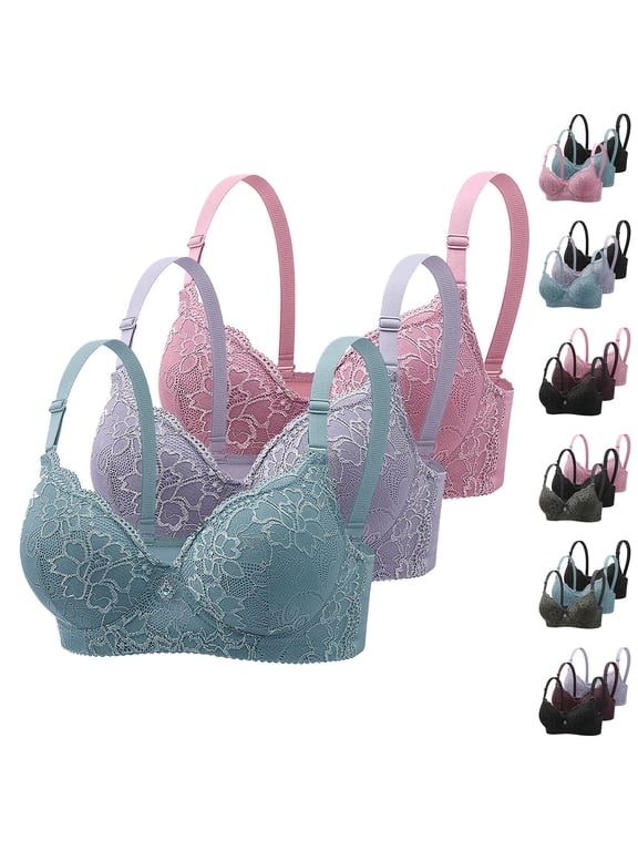 Bras for Women, Padded Underwire Bra with Full Coverage Cups & Adjustable Straps, Lightly Lined Lift Support, Office Daily Wear, 3 Pack | VerBelle,Purple 3XL