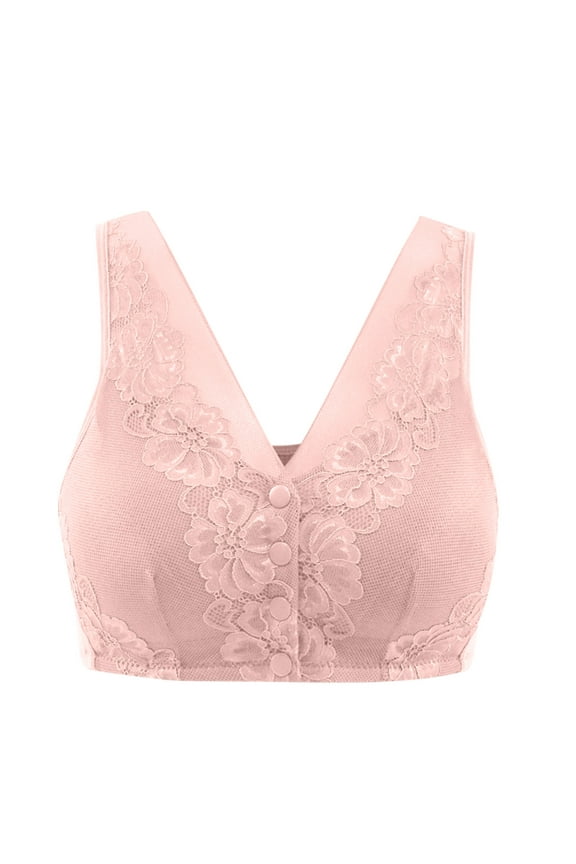 Bras for Women Plus Size Bra Wire-Free Underwear Pullover Bra Everyday Bras V-Neck Pullover Bra Feature Hook and Eye Closure No Underwire Bra Style Y-325 , Pink-a 46