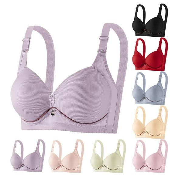 Bras for Women Plus Size Front Closure Full Coverage No Underwire Bras for Seniors Comfort Wireless Front Close Push up Bras with Back Support Lace Sleeping Everyday Bras