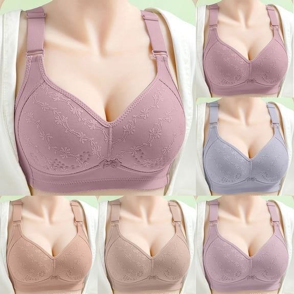 Bras for Women Plus Size Front Closure Full Coverage No Underwire Bras for Seniors Comfort Wireless Front Close Push up Bras with Back Support Lace Sleeping Everyday Bras