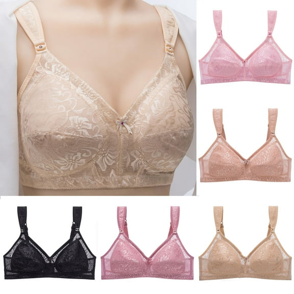 Bras for Women Plus Size Front Closure Full Coverage No Underwire Bras for Seniors Comfort Wireless Front Close Push up Bras with Back Support Lace Sleeping Everyday Bras