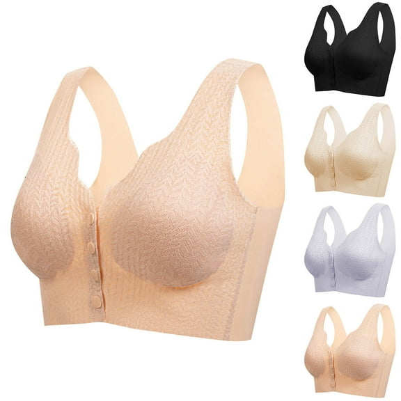 Bras for Women Plus Size Front Closure Full Coverage No Underwire Bras for Seniors Comfort Wireless Front Close Push up Bras with Back Support Lace Sleeping Everyday Bras