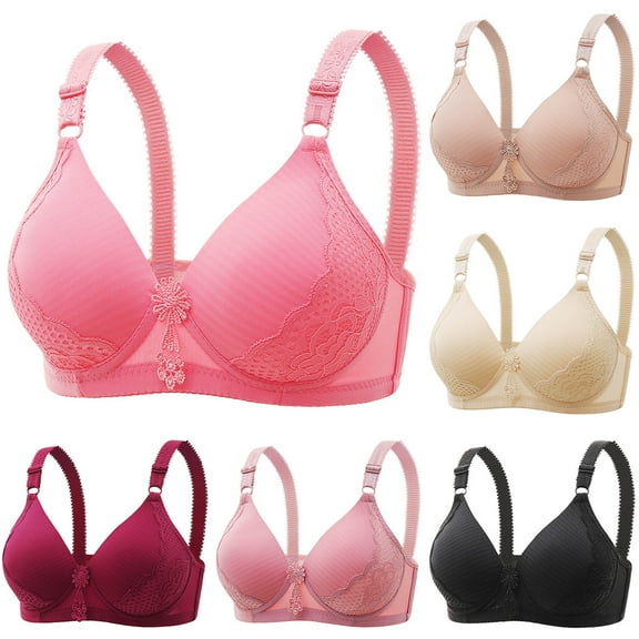 Bras for Women Plus Size Front Closure Full Coverage No Underwire Bras for Seniors Comfort Wireless Front Close Push up Bras with Back Support Lace Sleeping Everyday Bras