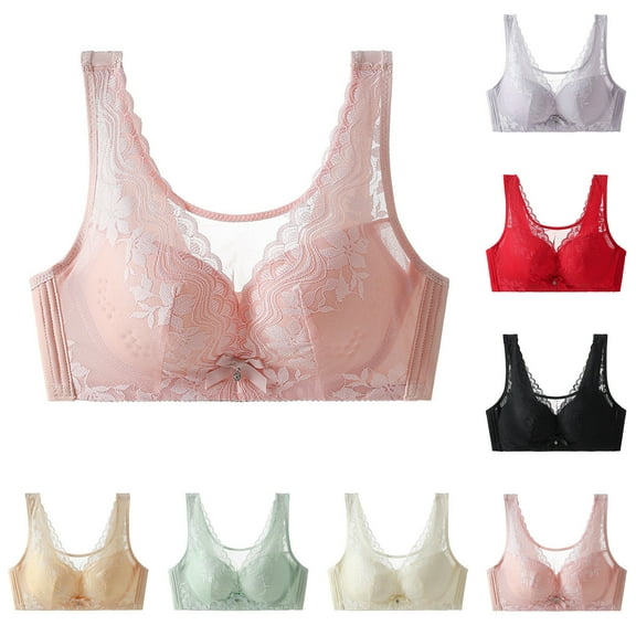 Bras for Women Plus Size Front Closure Full Coverage No Underwire Bras for Seniors Comfort Wireless Front Close Push up Bras with Back Support Lace Sleeping Everyday Bras