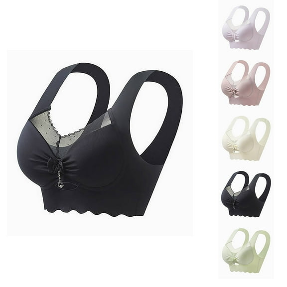 Bras for Women Plus Size Front Closure Full Coverage No Underwire Bras for Seniors Comfort Wireless Front Close Push up Bras with Back Support Lace Sleeping Everyday Bras